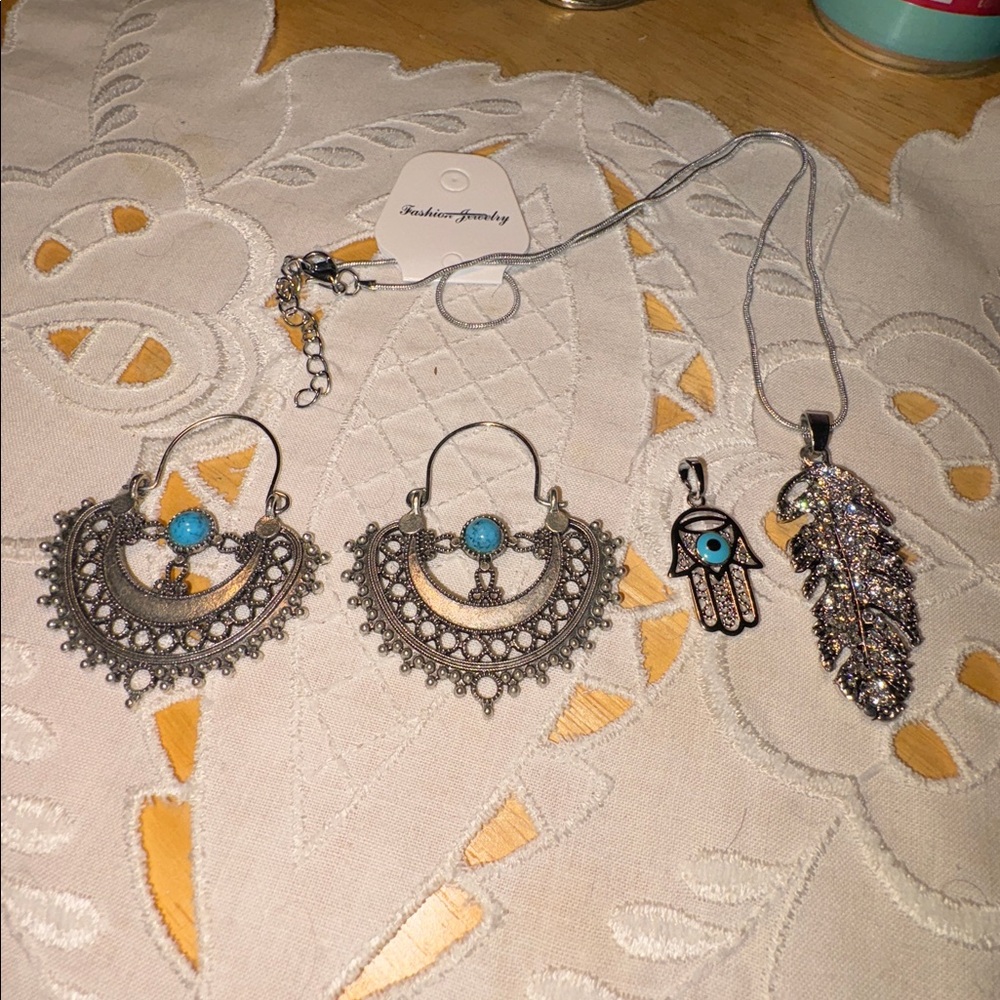 028) Silver and Turquoise Boho Jewelry bundle